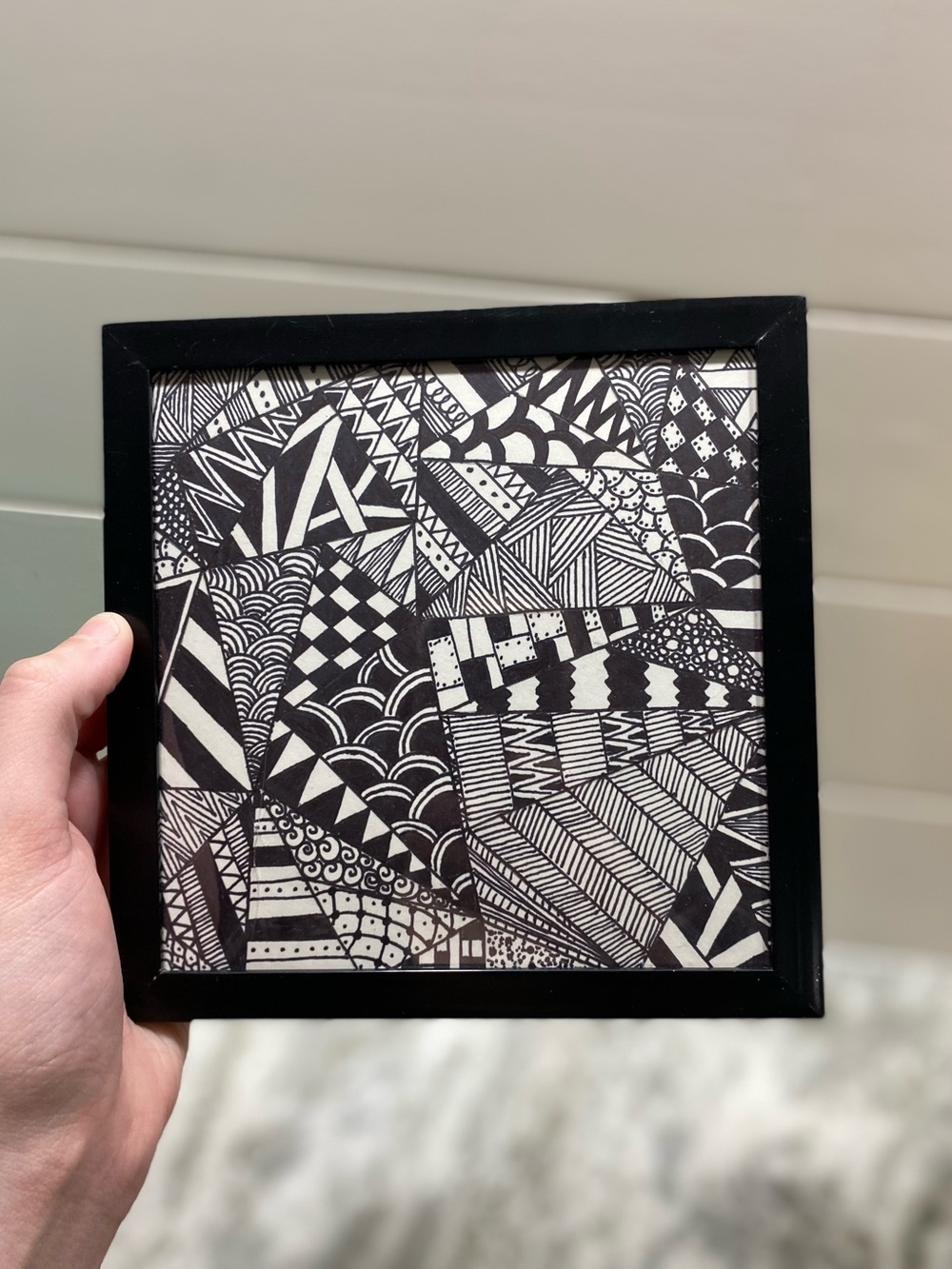 Black and White Zentangle-Framed